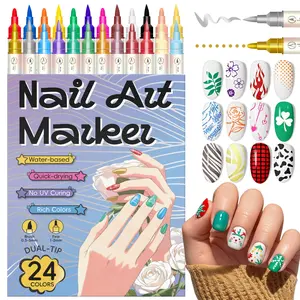 12/24 Color Acrylic Marker Pens Set, Dual Tip Nail Art Markers， Drawing & Painting Point Liner Acrylic Painted Pen Kit, for Nail Drawing & Painting, Waterproof and Quick Drying