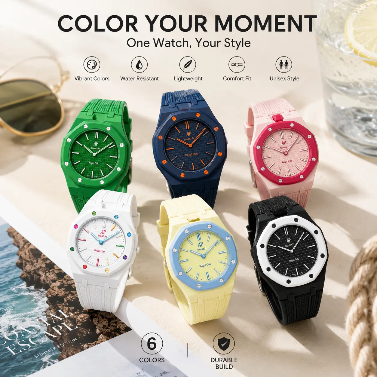 DOLUYEEPS Multicoloured Silicone Bracelet, DIY Support Accessory for Styling Your Watch (Strap Only)