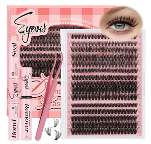 EYEVIS Lash Extension Kit 300PCS Lash Clusters Kit D Curl Eyelash Cluster 8-16mm 30D 40D 50D Individual Lashes Kit with Lash Bond and Seal Lash Tweezers（30D+40D+50D-D Kit, 8-16MIX）