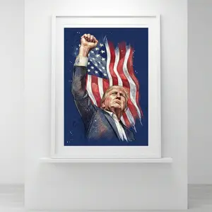 American Resolve Fine Art Wall Print 18x24 with Iconic American Flag and Bold Gesture for Patriotic Decor