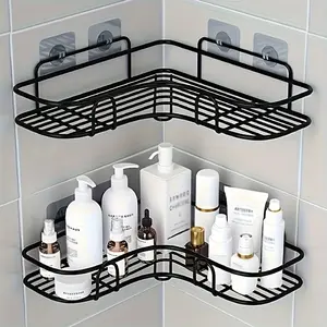 Corner Shower Rack, Rust-Resistant, Dual Slot Adhesive Enhanced Stability, Wall-Mounted Bathroom Storage, Holds Shampoo, Lotion, Cosmetics