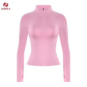 AUROLA Influence Workout Jacket for Women, Half Zip Cropped Slim Fit Long Sleeve Yoga Jackets Athletic Top with Thumb Holes