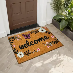 Floral Butterfly Welcome Mat, Non-Slip Durable Outdoor Entrance Rug, Country Style Spring Flower Door Mat, Front Porch Home Decor, Kitchen Mat, Living Room Floor Mat