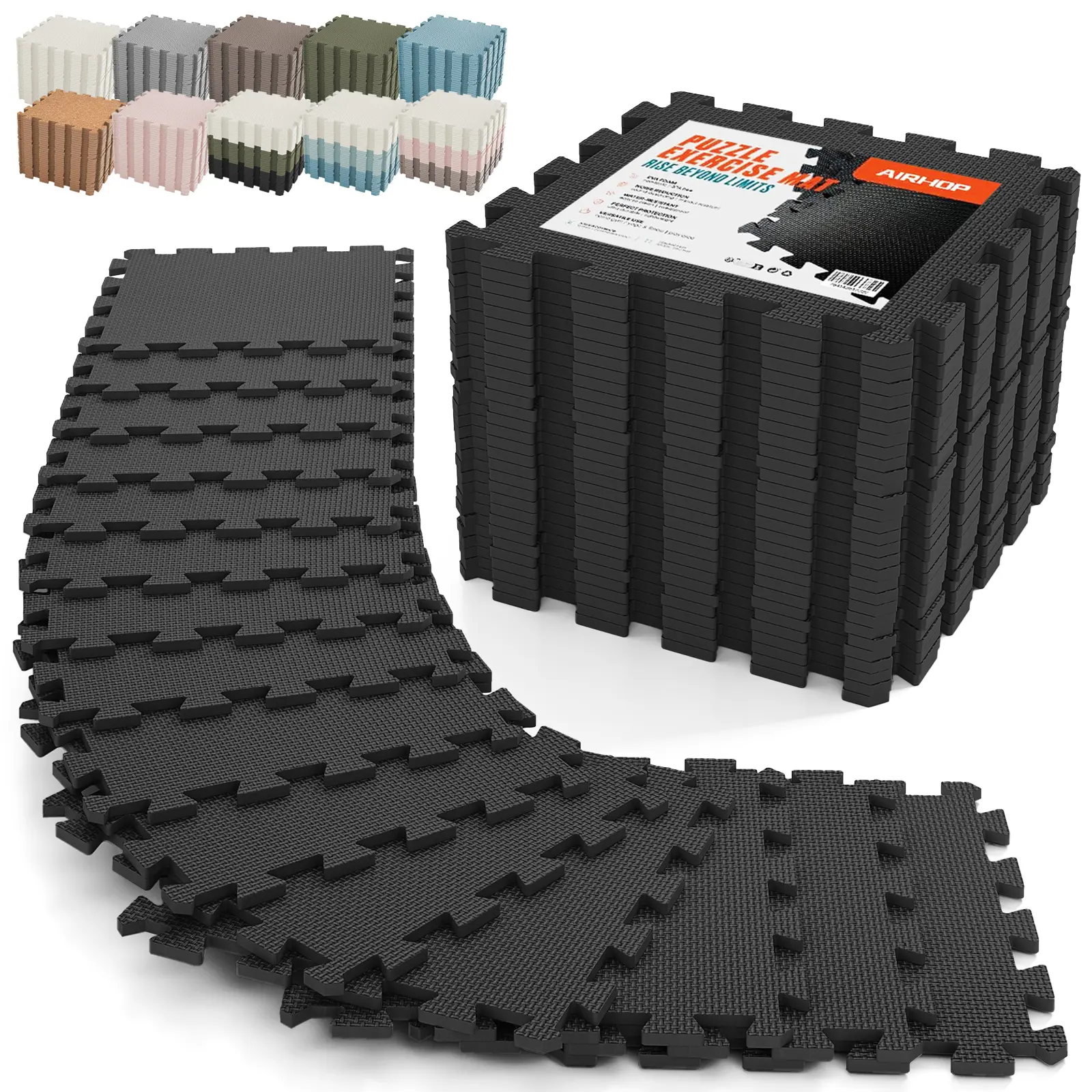 AIRHOP 18 pcs EVA Fitness Puzzle Mat Set - 0.4" Interlocking High-Density Foam Floor Tiles (18 sq.ft), Protective Training Mats for Home Gym, Playroom - Ideal Mother's Day Gift, Fitness Mat Summerwins
