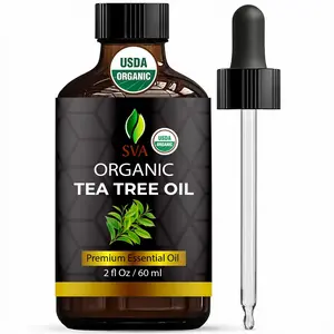 SVA Tea Tree Essential Oil Organic – 2 Fl Oz – 100% Natural Organic Tea Tree Oil - for Diffuser, Hair, Face, Skin Care, Aromatherapy, Scalp and Body Massage, Soap and Candle Making - with Dropper