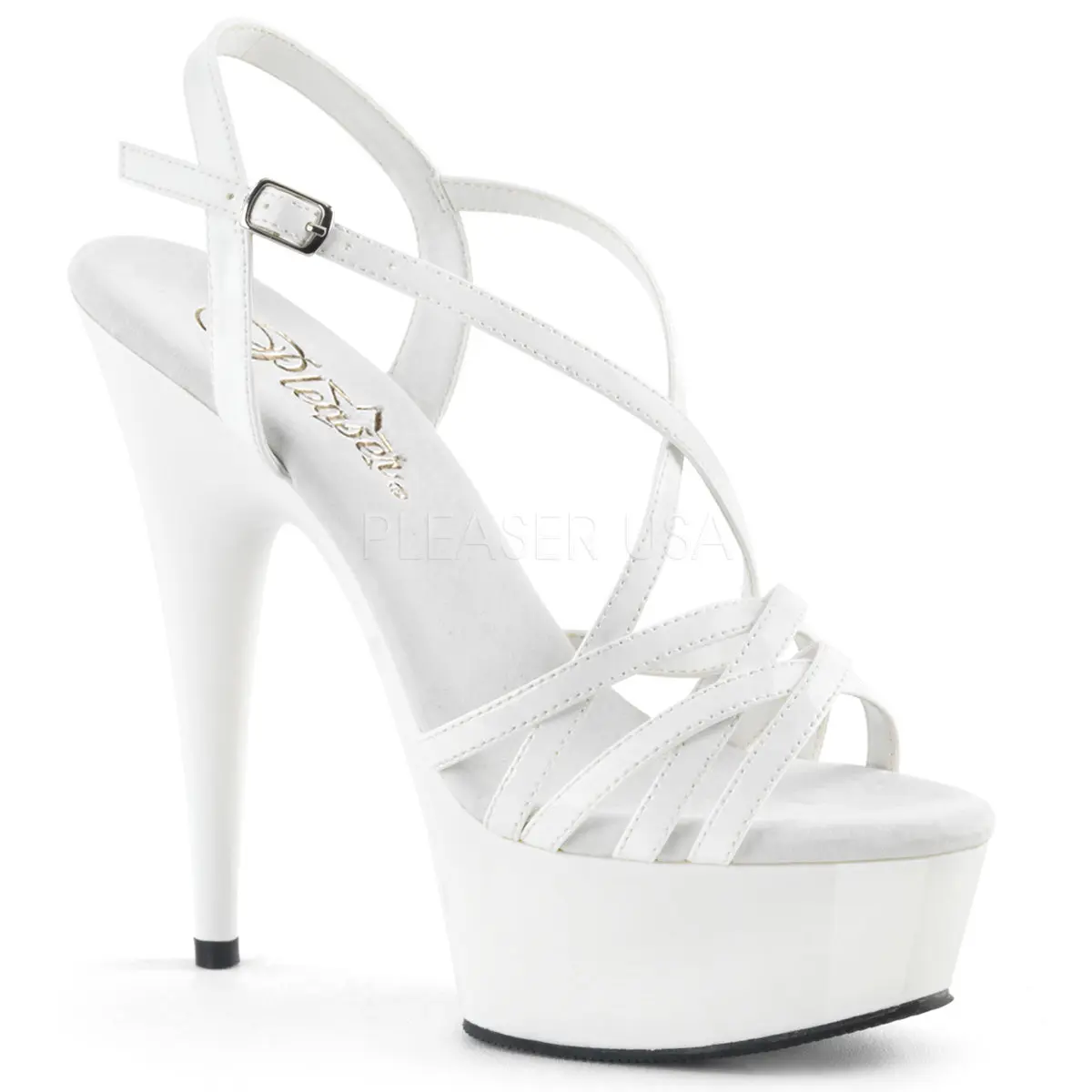 Women's High Heeled Sandals - White Stiletto Platform with 6-Inch Heel, Ankle Strap & Criss-Cross Straps, Footwear, No, Shoe