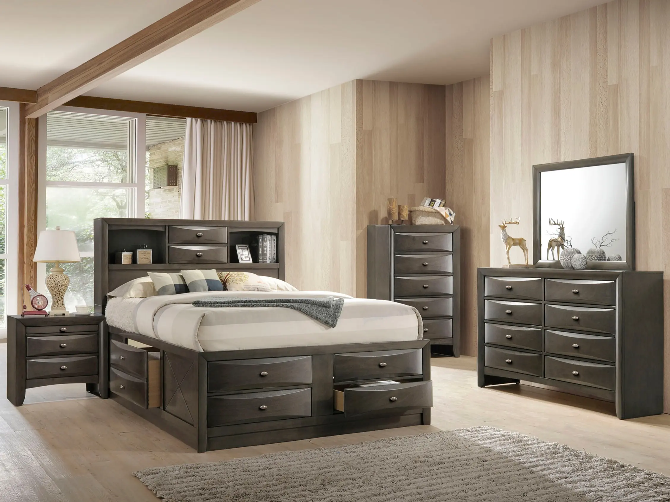 Zosimo Classic 4-Piece Bedroom Set with Storage Bed and Rich Wood Finish – Functional and Stylish Design