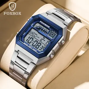 FOXBOX New Multifunctional Square Men's Sport Watch Anti shock Durable Waterproof Stop Watch Calendar Alarm Included, Classic design Perfect Fathers Day Gift choice