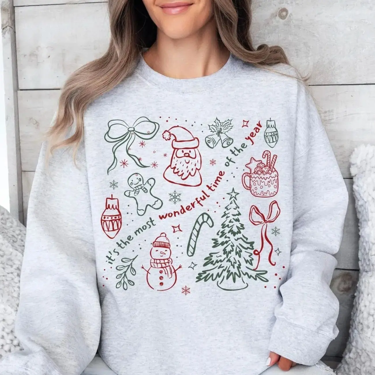 Most Wonderful Time Christmas Sweatshirt, Women's Holiday Crewneck, Festive Xmas Sweater, Cute Christmas Tree Graphic Jumper, Winter Holiday Party Apparel, Cozy Aesthetic Christmas Gift For Women, Seasonal Family Matching Holiday Sweatshirt