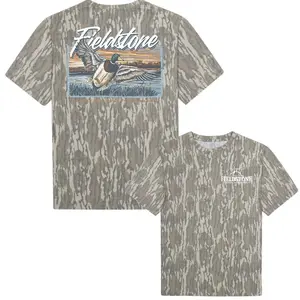 Fieldstone Denim Morning Flight Camo T-Shirt – Washed Bottomland Mallard Hunting Tee, Unisex Outdoor Shirt Gift for Him