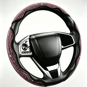 Luxury Rhinestone-Adorned Steering Wheel Cover - Black with Sparkling Accents, All-Season Universal Fit, Enhanced Grip, Stylish Automotive Interior Accessory
