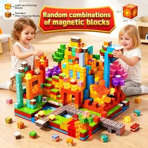 Magnetic Building Blocks Set, Random Glow & Non-Glow Pieces, Stem Montessori Sensory Toys, 3D Spatial Thinking, Kids Gift 3-8 Years
