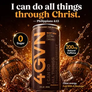4GVN Soda Root Beer Sports Energy Drink - 0 Sugar, 200mg Caffeine, Carbonated Beverage for Active Individuals