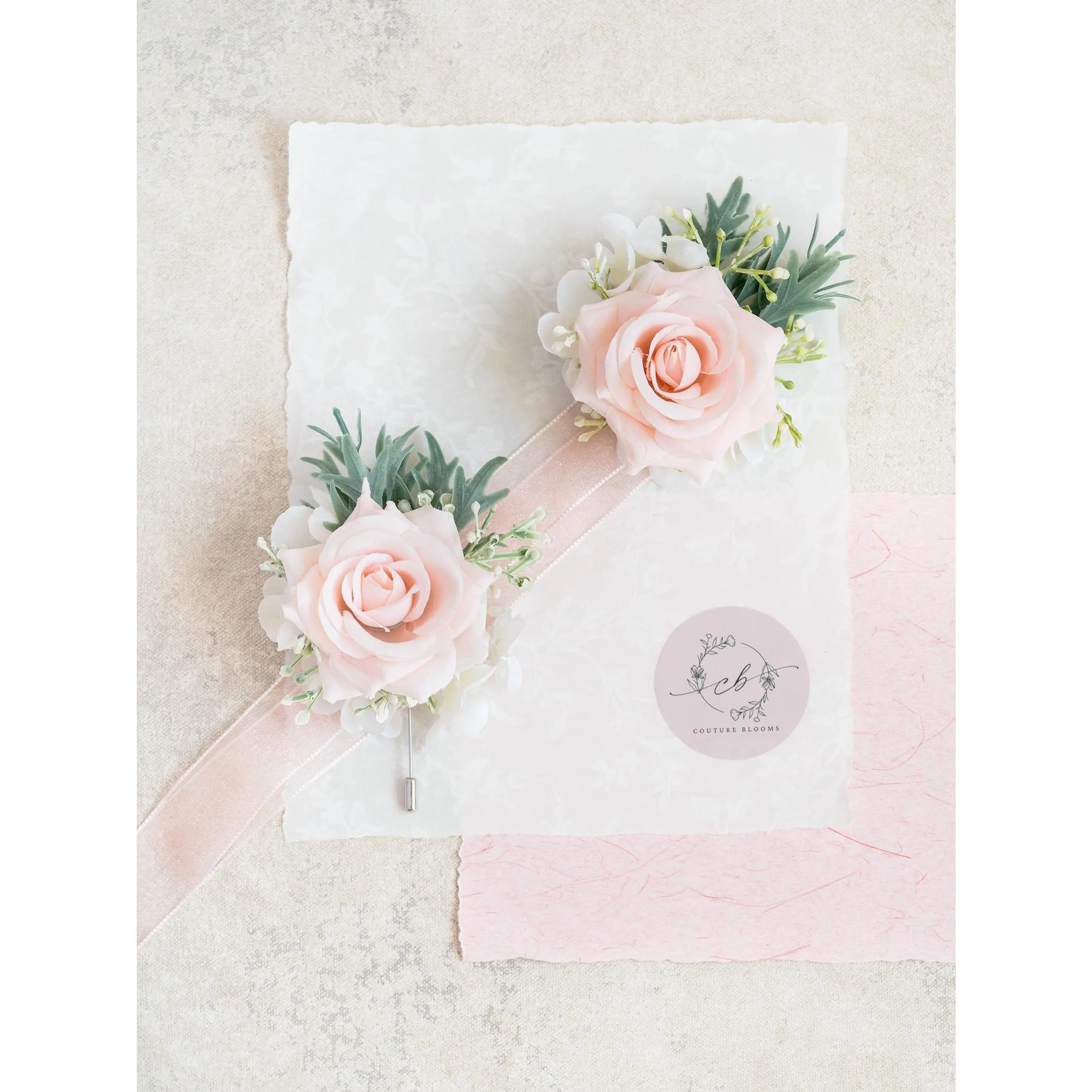 Light Pink Rose Ribbon Corsage For Rustic Wedding, Ribbon Bracelet, Flower Girl Corsage, Prom Pin, Boutonniere, Gift For Her, Event Corsage