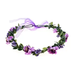 Flower Headband Floral Crown Garland Halo for Wedding Festival Purple