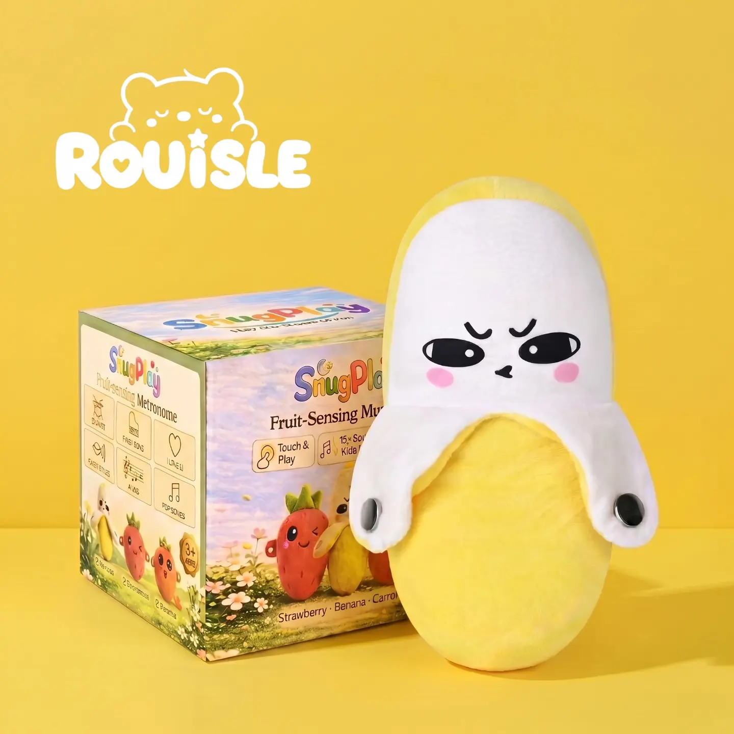 Rouisle Banana interactive Music Plush Toy Set -Banana,Strawberry & Carrot Electric Plush Toys forParent-Child Interaction, Couples & FriendsPrank Toy, Valentine's Day & Easter Party FunGift for Kids & Adults stuffed animals cute girlygifts