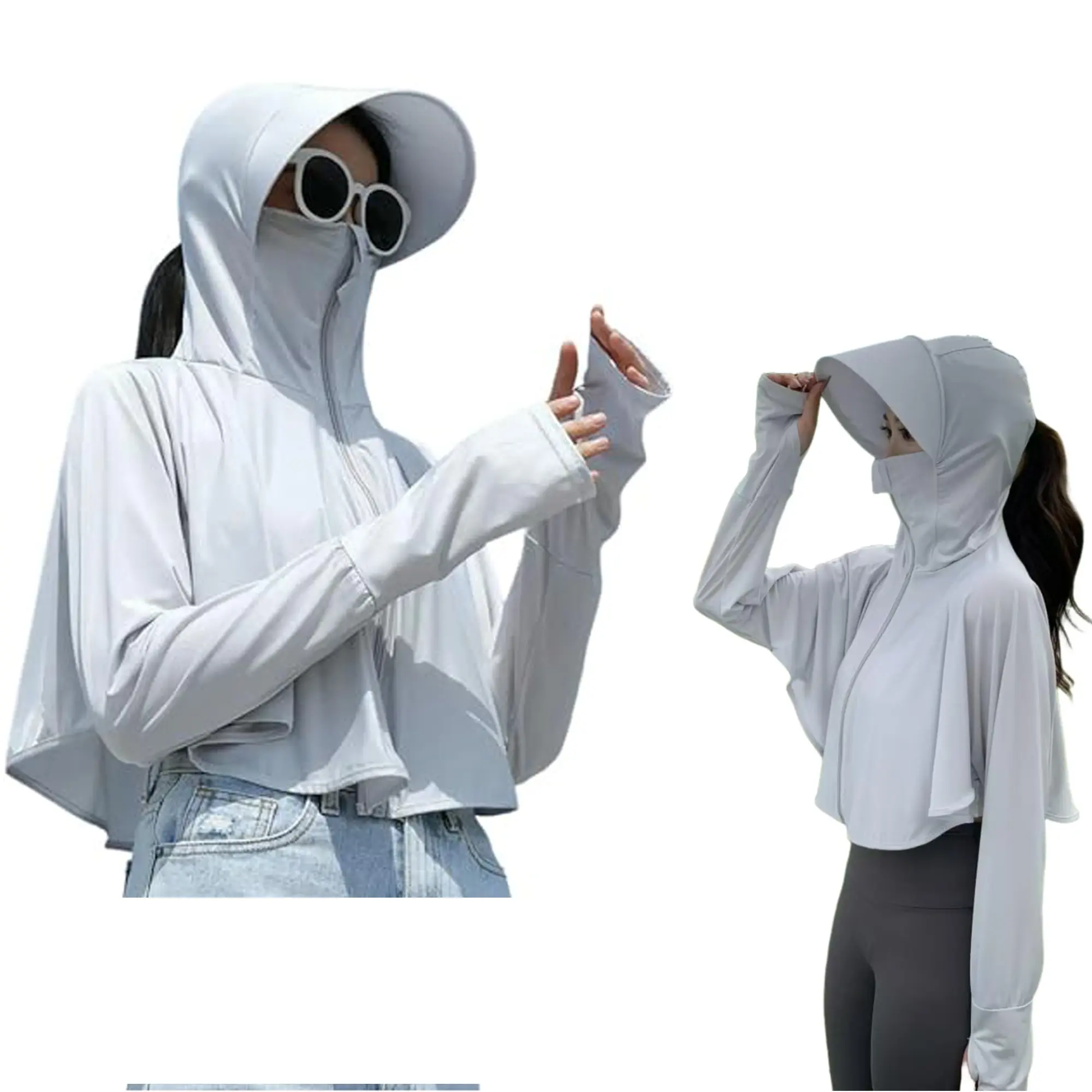 Women's Sun Protective Jacket Full Zip with Mask and Brim UPF 50+ UV Sun Protection Clothing Lightweight Long Sleeve Hoodie Sun Shirt for Running Hiking Golf or Other Sports