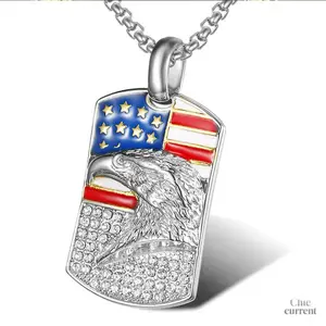 American flag and eagle pendant necklace, made of titanium steel with gold plating and rhinestones, a hip-hop style patriotic themed necklace, perfect as a Valentine's Day gift, male gifts vintage cross christmas gift friday black birthday mom ideal