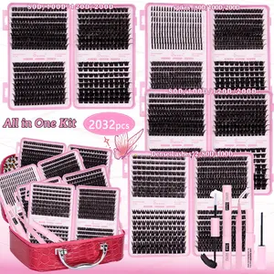 Dense Lash Extension Kit DIY Cluster Lashes Gift Packs 4 Boxes Lash Clusters Eyelash Extensions, 80-200D,Thick Spikes, With Bond &Sea l&Remove &Tweezers, Easy DIY Salon Look at Home Long-Lasting Glam for Beginners Makeup