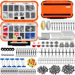 253/387pcs Fishing Gear Accessories Kit, Fishing Tackle Box with Tackle Included, Fishing Hooks, Fishing Weights Sinkers, Spinner Blade, Fishing Equipment  Bass Trout Bluegill Crappie