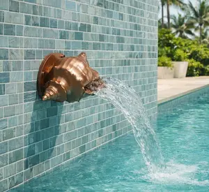Conch Shell Spillway Scupper Fountain – Coastal Pool Water Feature, Metallic Finish