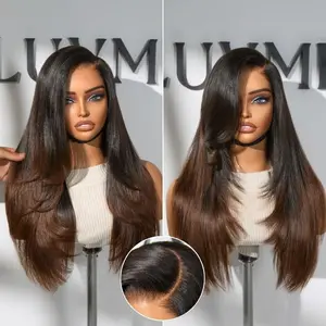 Luvme All-Day Comfort™ Wig Ombre Brown Layered Yaki Straight Glueless 7x6 Closure HD Lace Human Hair Long Wig Pre-Cut Lace