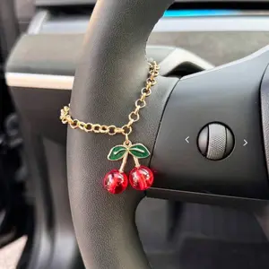 Sweet Cherry Pendant Car Steering Wheel Decoration Chain Interior, Stylish Car Accessory, Car Ornament, Perfect Gift for Car Lovers