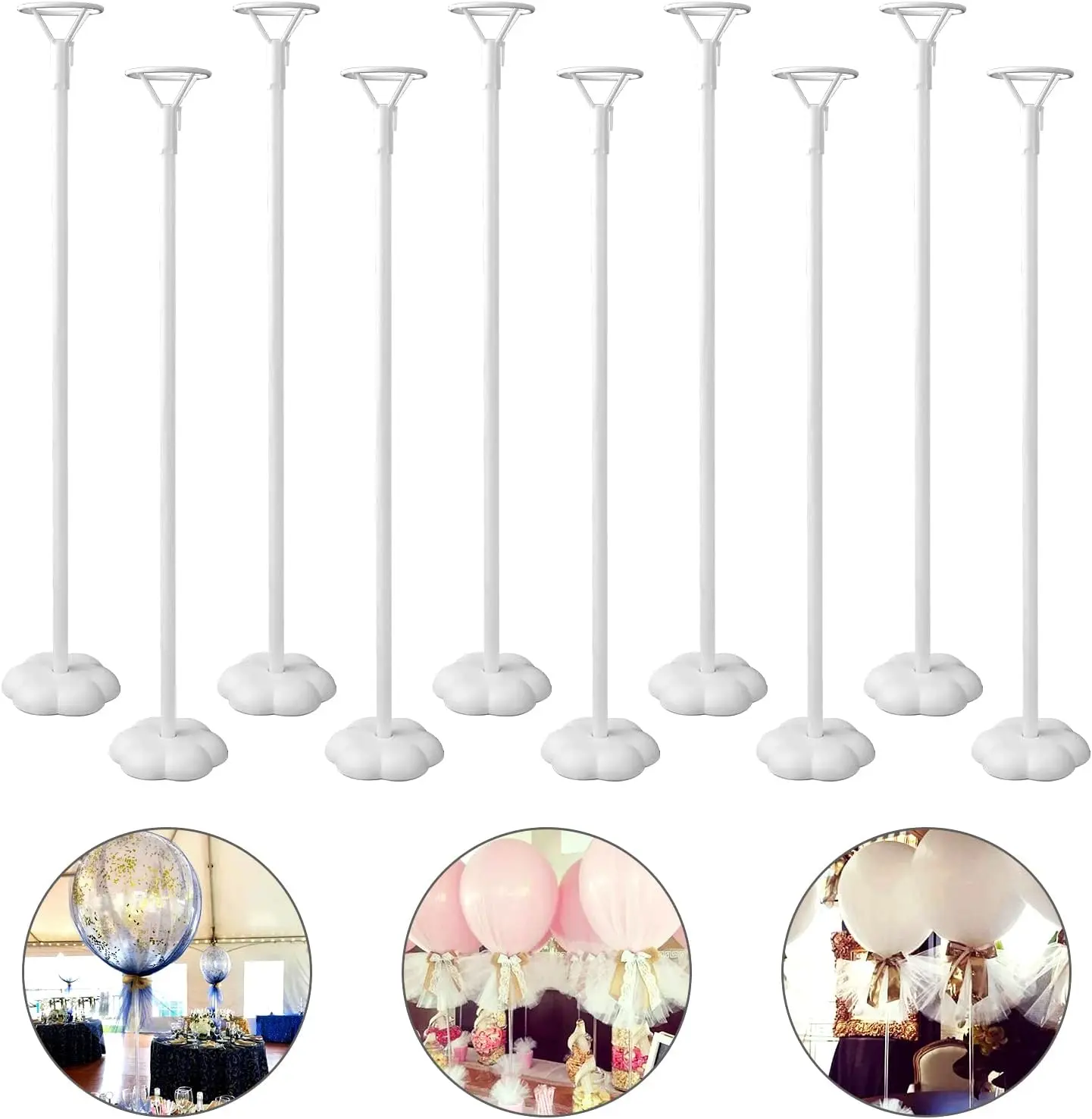 10 Sets Balloon Stick Stand, Holder with Base for Table Desktop Centerpiece, Birthday Party, Wedding,  Shower and Anniversary Decoration (15.7 inch White)