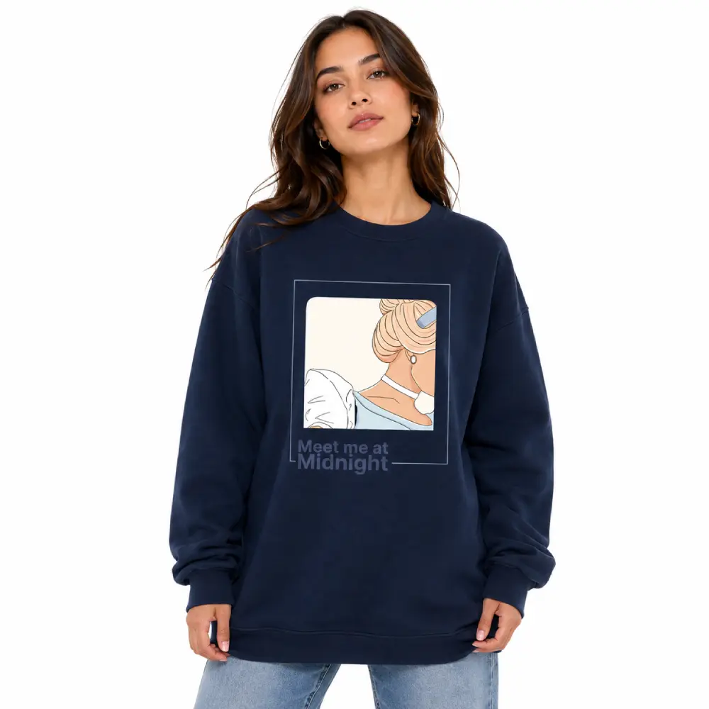 Meet Me At Midnight Sweatshirt Cinderella Inspired Princess Graphic Crewneck Casual Check