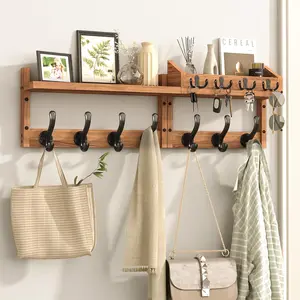 29" Wall Mounted Coat Rack with Shelf, 4-in-1 Wall Mounted Coat and Key Hanger with 11 Hooks, Entryway Key Holder with Mail Holder for Living Room Bedroom
