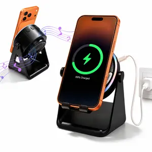 【DealsForYouDays】5 in 1 Wireless Bluetooth Induction Speaker,Phone Speaker Amplifier with Colorful Lights,Portable Phone Stand,Compatible iPhone 17-12 & Android Phone,Portable Desktop Stand Gift for Home, Shower, Outdoors,300° Rotation Stand,SummerWins