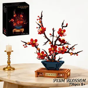 DIY 736pcs Chinese Plum Blossom Bonsai Building Blocks Set - Oriental Aesthetic Decor, Stress Relief Toy, Cultural Display, Creative & Collectible Gift for Teens, Adults, Block Lovers, Asian Style, Festival, Holiday bouquet flower birthday moon desk