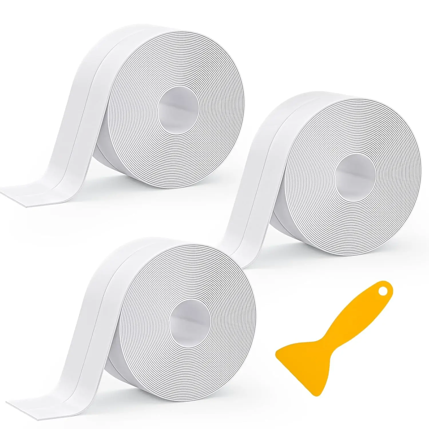 Caulk Tape 3 Rolls 1.5in x 10.5ft Shower Door Bottom Seal, White Caulking Strip for  Trim in Toilet, tub, Kitchen & Walls, Kitchen Sink Splash Guard,  Improvement caulking Tool