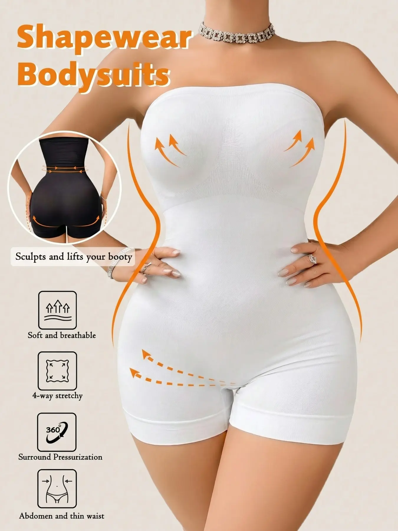 Seamless Strapless 3-in-1 Body Shaper Bodysuit Waist Cincher Waist Sculptor - Light Compression Tummy Control, Bust & Butt Support Shapewear, Comfortable Smooth Faja, Basic Shaper for Daily & Everyday Outfits