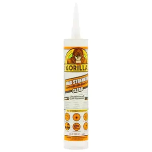 Gorilla 9 oz. Max Strength Construction Adhesive Clear, Clear Construction Adhesive, Waterproof Heavy Duty Adhesive, All-Weather Construction Glue, Crystal Clear Gap Filler, Low Odor Construction Adhesive, Bonds Subfloor and Mirror.