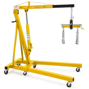2 Ton Engine Hoist with Lever, Hydraulic Cherry Picker Engine Crane, Heavy Duty Folding Shop Crane with 6 Casters, Engine Lift for Garage, Workshop, Yellow