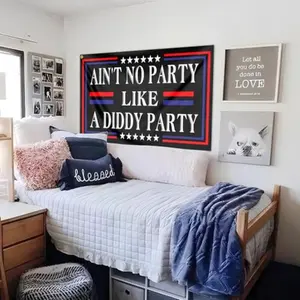 Funny Man Cave Wall Banner, Wall Tapestry, Ain't No Party Like a Diddy Party Flag, 2D Flat Banner for Bedroom & Dorm Room Decoration