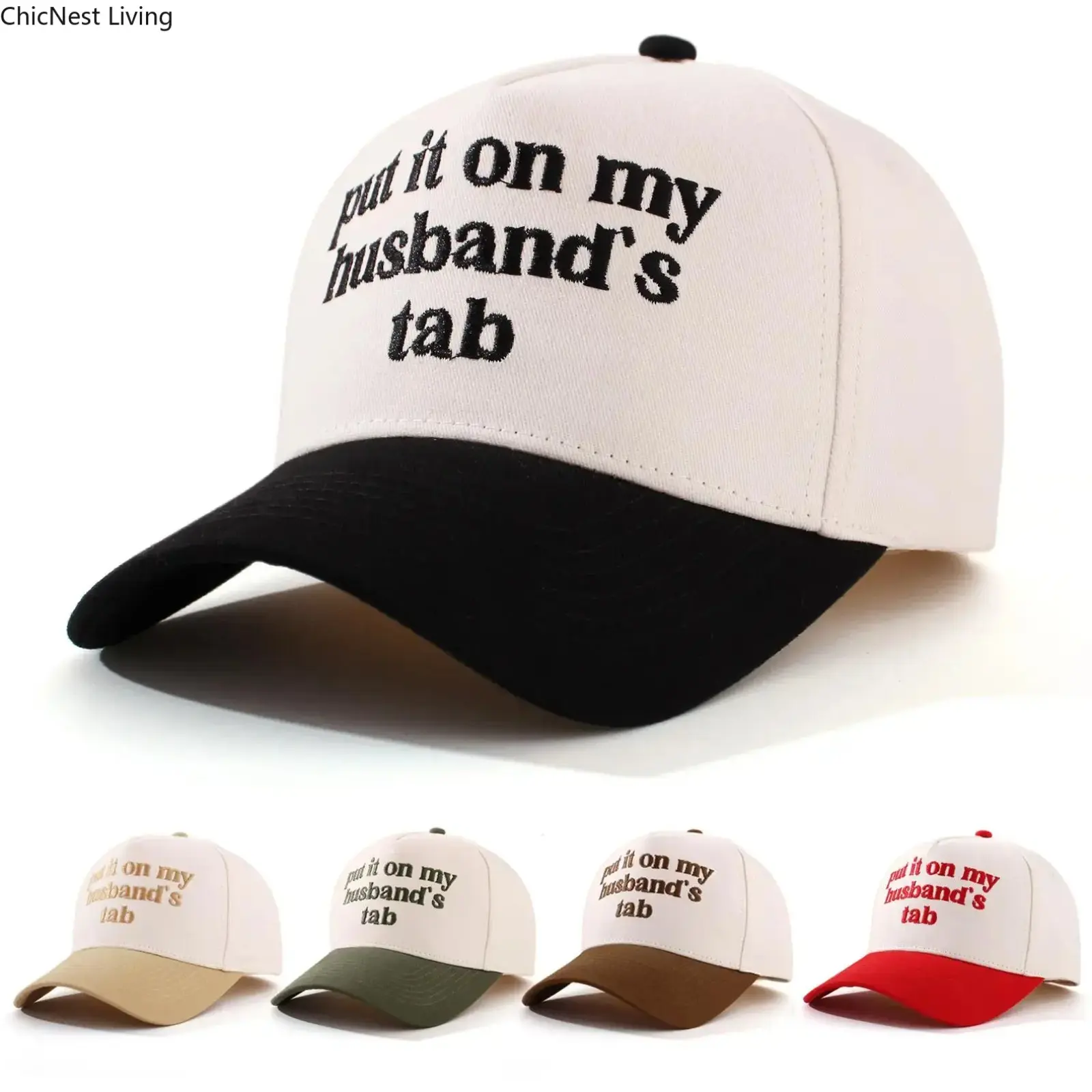 Funny Embroidered Trucker Hat - Put It On My Husband's Tab Snapback Cap for Men & Women, Breathable Cotton, Adjustable for Beach & Father's Day, Snapback Hats, Baseball Cap, Custom Hats