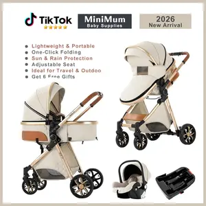 2026 Convertible Reversible Baby Stroller with Adjustable Baby Cradle Basket, Ultra Lightweight Travel Pram, One-Hand Quick Fold, Canopy & Large Storage Basket, Multi-Position Recline, Perfect for Baby Boys & Girls