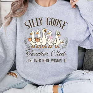 Women's Fitted Casual Silly Goose Club Hoodie - Spandex Teacher Top with Pocket, Funny Back to School Outfit, Humorous Educator Gift