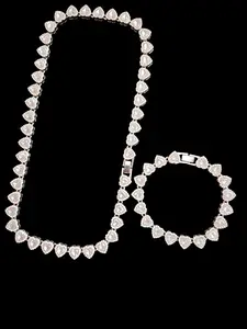 2Pieces/Set 10mm Love Heart Shape Chain Necklace and Bracelet Men or Women Hip Hop Iced Out Bling Bling Chain Necklace and Bracelet Fashion Set Jewelry Valentines Gif Matching Jewelry Set Glamour Set