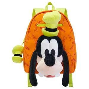 Disney Goofy Head Decor Commuter Fabric Backpack for Men and Women in Light Green and Orange