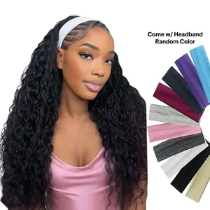 【UPGRADED】Water Wave Headband Wig Human Hair Natural Black Glueless Breathable Drawstring & Hook Fit All-Day Secure Hold TikTokShopStockUp