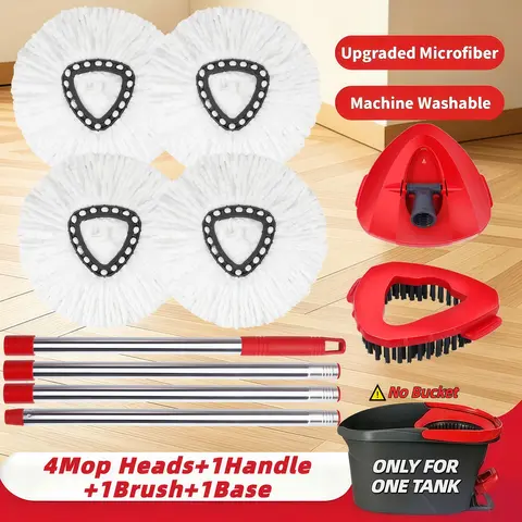 Spin Mop Head Replacement for O-Cedar EasyWring 1-Tank System， 100% Microfiber Mop Refills with Scrub Brush，Deep Cleaning, Machine Washable