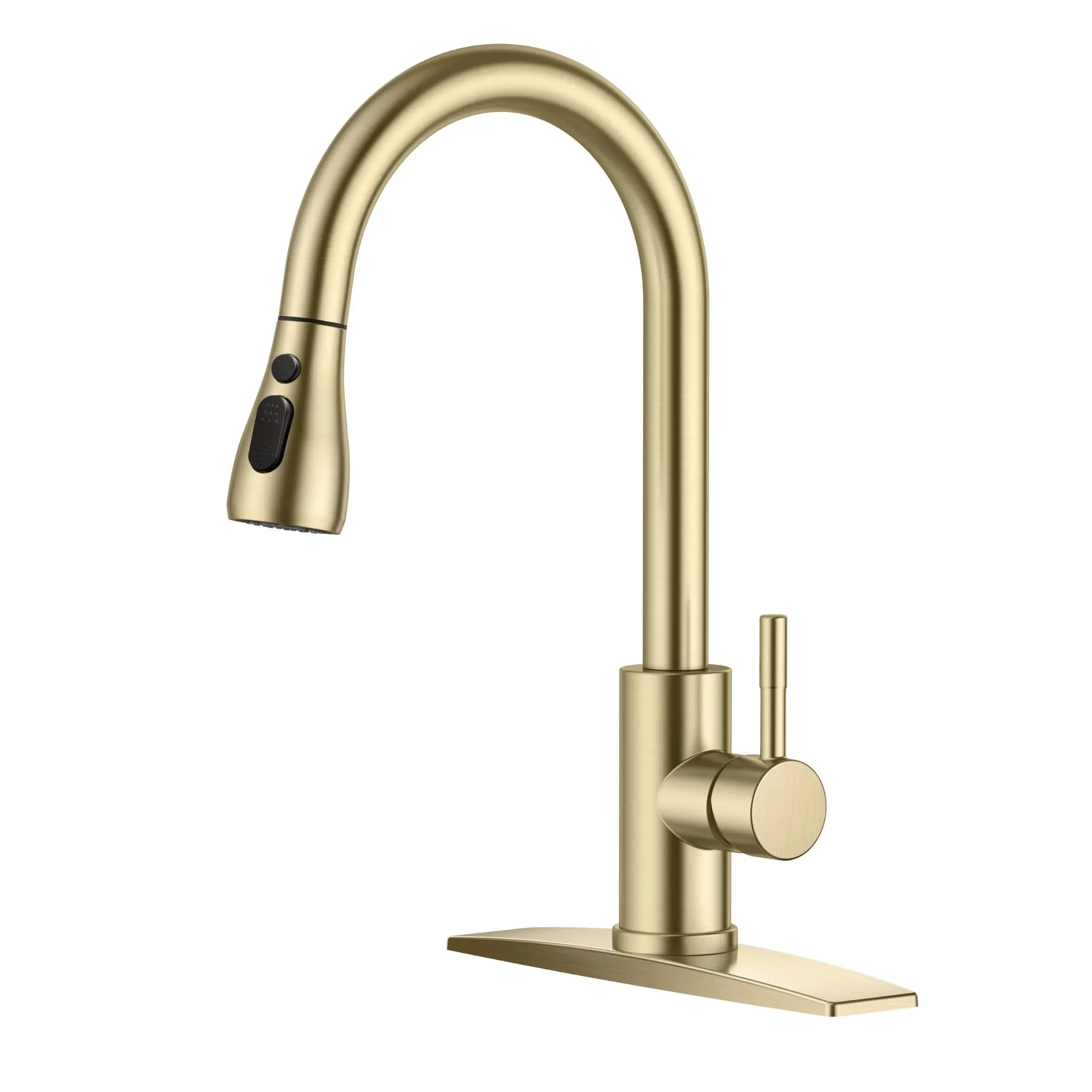 FORIOUS Modern High Arc Stainless Steel Kitchen Faucet with Pull-Down Sprayer - Single-Handle, Ceramic Cartridge, Metallic Finish, 1.8 GPM, 10-in Deck Mount, PEX Hoses, Detachable Plate, Aerators, Easy Single-Person Installation, Faucet for Kitchen Sink