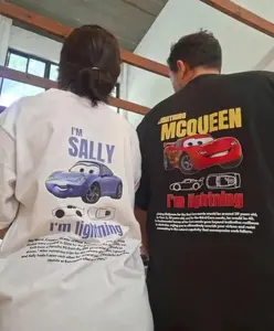 Vintage Cars Matching Shirt, Lightning Mcqueen and Sally Couple T-shirt, Limited McQueen T-Shirt Oversized Washed Tee Cotton Crewneck