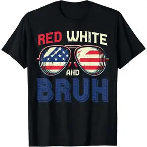 100% Cotton 4th Of July Red White Bruh Flag Sunglass Men Women Kids T-Shirt