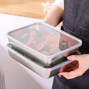 Stainless Steel Food Storage Box, 3 Counts/set Square Food Storage Container, Durable Bento Box with Lid, Lunch Box, Kitchen Gadgets Sealing, Travel Accessories, Kitchen Gadgets Utensils