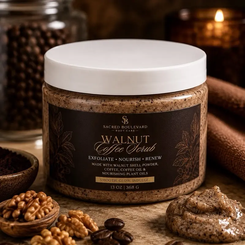 Walnut Coffee Scrub | Rejuvenating, Mood Booster, Expresso Gentle Body Scrub, Acne Prone Cellulite Skin, Sensitive Skin, Treat Irritated Skin, Natural Skin Glow