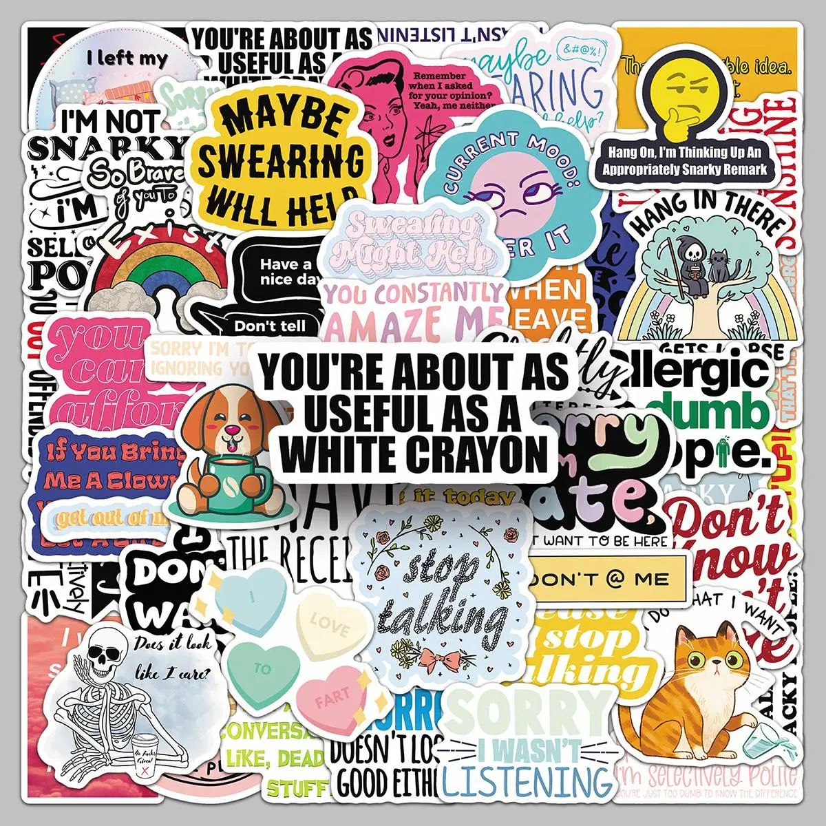 Snarky Slogan Sticker, 50pcs/set Funny Stickers Pack, Creative English Slogan Sticker, Decorative Sticker for Water Bottle, Laptop, Phone Case, Scrapbooking, Protector